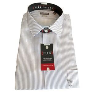 Van Heusen Mens Dress Shirt 17 34/35 XL Blue Stripe Flex Collar Regular Fit NWT